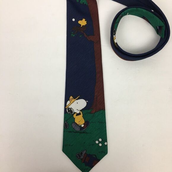 Peanuts Other - Vintage Peanuts Tie with Snoopy and Woodstock golf golfing - Navy and Green